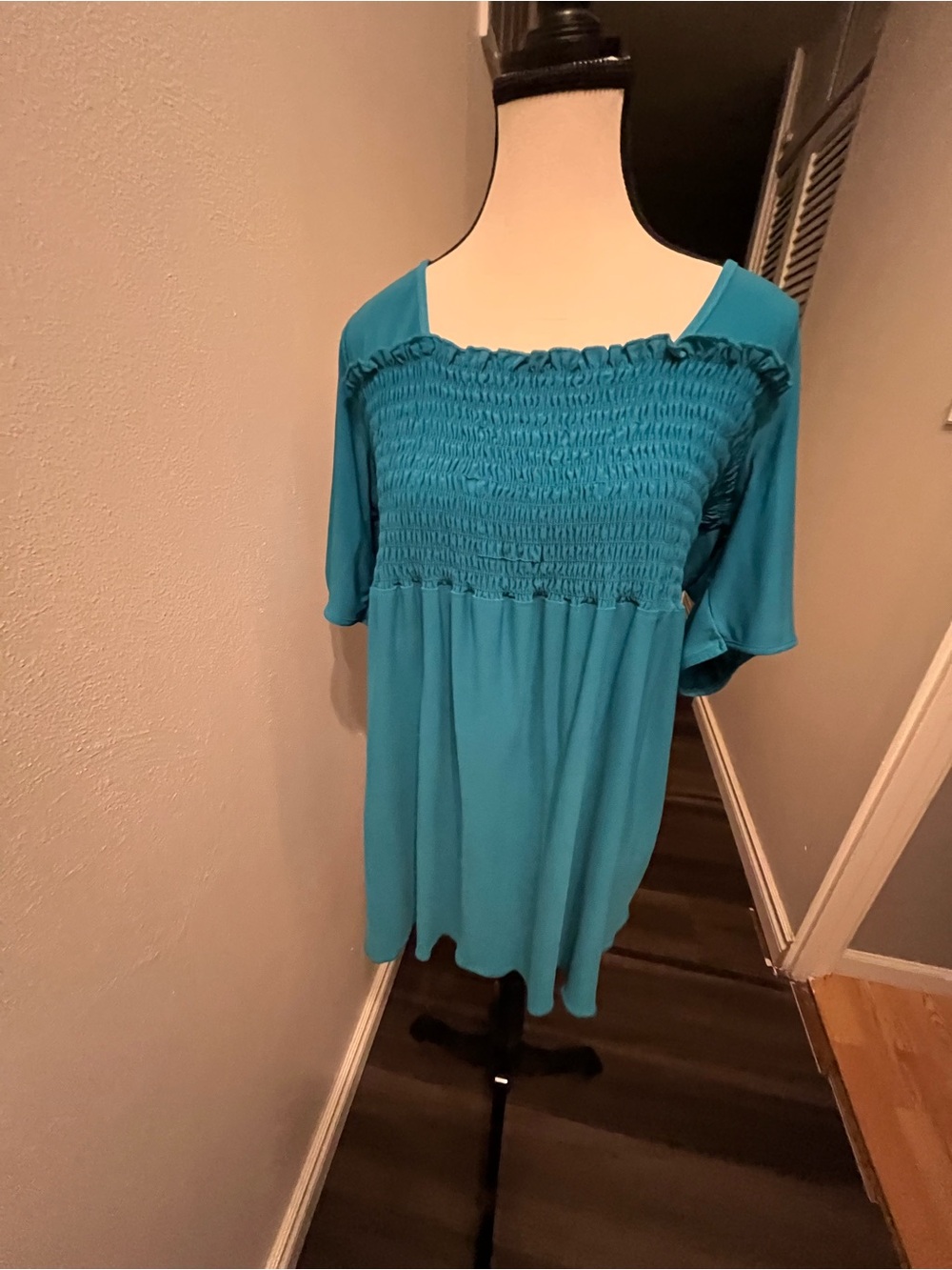 Venezia Teal Smocked Square-Neck Blouse